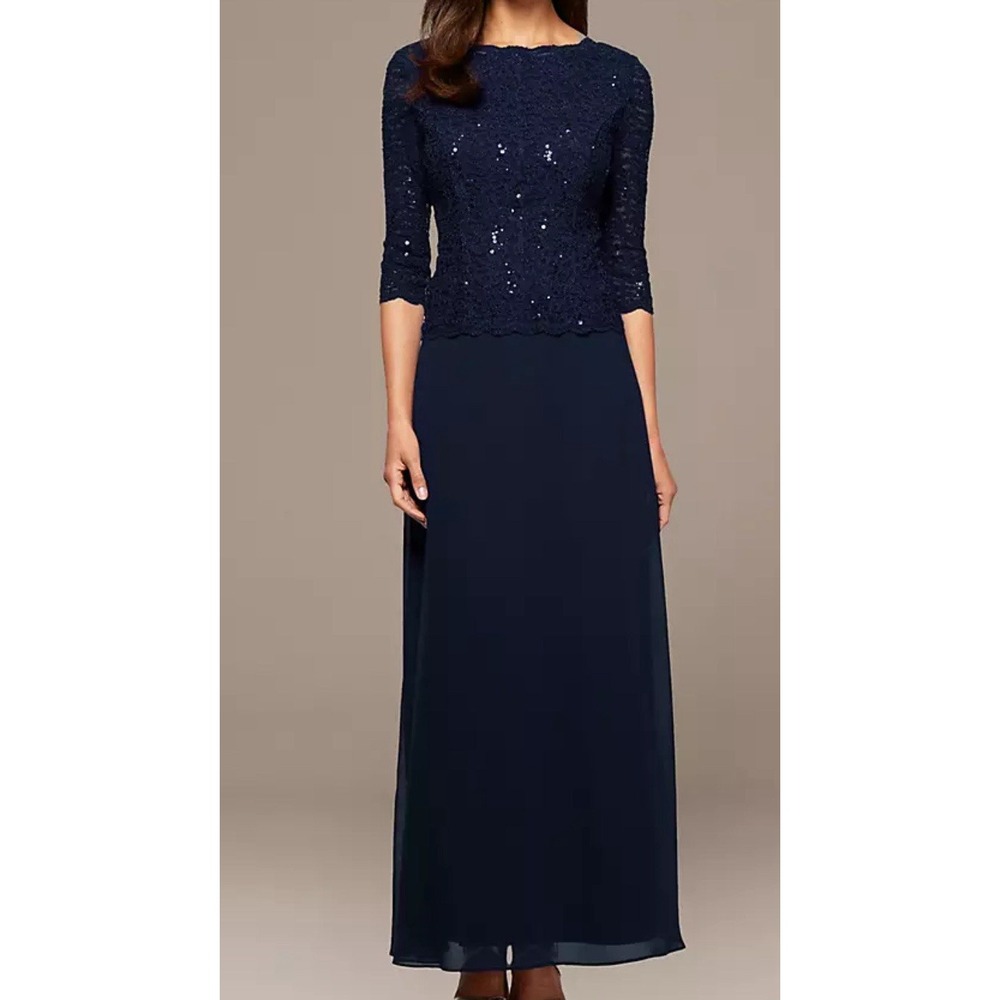 Alex Evenings Dress Womens 8 Maxi Sequin Embellished Wedding Evening Event Blue - Picture 5 of 9